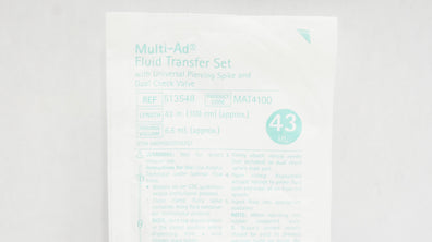 Braun 513548 Multi-Ad Fluid Transfer Set w/Spike & Valve 43inch x 6.6mL(Approx.)